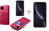 Card Case voor Apple iPhone 12 Mini | PU Leren Back Cover | Luxe Telefoonhoesje | Pasjeshouder | Roze + 1x screenprotector