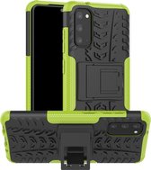 Voor Galaxy S20 Tire Texture Shockproof TPU + PC beschermhoes met houder (groen)
