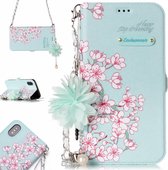 Voor iPhone X / XS Sakura Flower Pattern Horizontale Flip Leather Case met houder & kaartsleuven & Pearl Flower Ornament & Chain