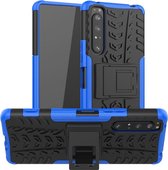 Voor Sony Xperia 1 II Tire Texture Shockproof TPU + PC beschermhoes met houder (blauw)