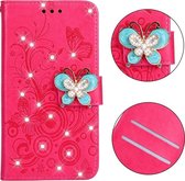 Voor Galaxy A60 Diamond Encrusted Butterflies Love Flowers Pattern Horizontal Flip Leather Case with Holder & Card Slots & Wallet & Lanyard (Red)