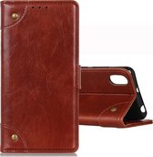 Voor LG K20 2019 koperen gesp nappa textuur horizontale flip lederen tas met houder & kaartsleuven & portemonnee (bruin)