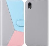 Voor iPhone XR Tricolor stiksels Horizontaal Flip TPU + PU lederen tas met houder & kaartsleuven & portemonnee (grijs)