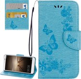 Voor Huawei Mate 9 vlinders Embossing horizontale flip lederen tas met houder & kaartsleuven & portemonnee & lanyard (blauw)