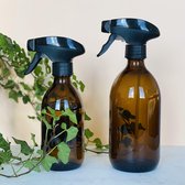 Groeikruid® Plantenspuit set | 500 + 300 ml amber glas | met zwarte spraykop | plantensproeier | Waterverstuiver | Verstuiver