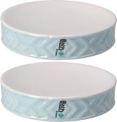 Set van 2x stuks zeephouders/zeepbakjes blauw/wit keramiek 10 cm - Toilet/badkamer/keuken accessoires