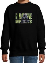 Tekst sweater I love monkeys met dieren foto van een gorilla aap zwart voor kinderen - cadeau trui apen liefhebber - kinderkleding / kleding 14-15 jaar (170/176)