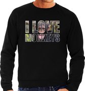 Tekst sweater I love chimpanzee monkeys met dieren foto van een chimpansee aap zwart voor heren - cadeau trui apen liefhebber XL