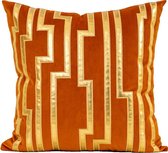 Kussenhoes Vierkant - Oranje Met Gouden Strepen - 45cm x 45cm - Fluweel/Velvet - Sierkussens - YVORR