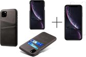 Card Case voor Apple iPhone 12 Pro Max | PU Leren Back Cover | Luxe Telefoonhoesje | Pasjeshouder | Zwart + 1x screenprotector