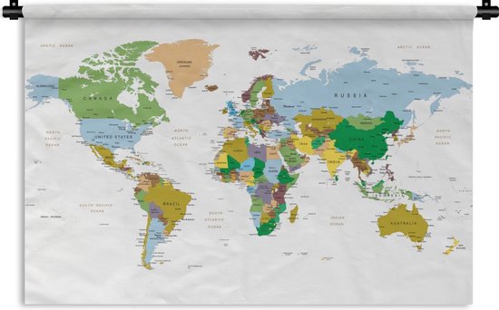 Wandkleed Trendy wereldkaarten - Abstracte wereldkaart met aarde-tinten Wandkleed katoen 120x80 cm - Wandtapijt met foto
