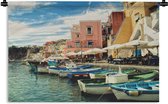 Wandkleed Napels - Vissersboten in de haven van het Italiaanse Napels Wandkleed katoen 180x120 cm - Wandtapijt met foto XXL / Groot formaat!