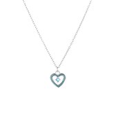 Lucardi Dames Ketting hart emaille&geboortesteen - Echt Zilver - Ketting - Cadeau - Moederdag - 45 cm - Zilverkleurig