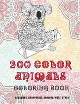 200 Color Animals - Coloring Book - Hedgehog, Chimpanzee, Axolotl, Wolf, other