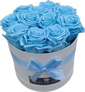 Fleurs de ville- Flowerbox met longlife rozen - 10 light bleu rozen  - witte ronde doos