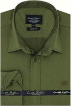 Heren Overhemd - Slim Fit - Luxury Plain Satijn - Groen - Maat L