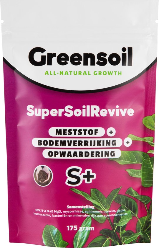 Foto: Greensoil supersoilrevive meststoffen en bodemverrijking opwaardering pot grond