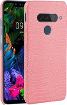 Voor LG G8S ThinQ Shockproof Crocodile Texture PC + PU Case (roze)