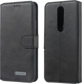 Voor Nokia 7.1 effen kleur gesp horizontale flip lederen tas met portemonnee en houder en kaartsleuven (zwart)