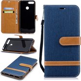 Kleurafstemming Denim Texture Leather Case voor Huawei Honor 7A & Y6 (2018), met houder & kaartsleuven & portemonnee & lanyard (donkerblauw)