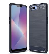 Brushed Texture Carbon Fibre Shockproof TPU Case voor OPPO A5 (Navy Blue)