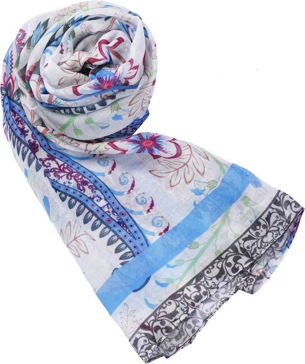 Nouka sjaal, wit blauw paisley motief