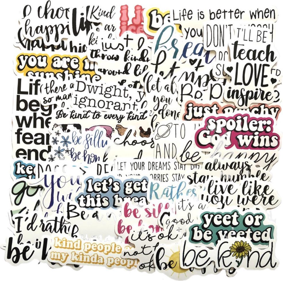 Winkrs - Stickermix met Quotes en Engelse Teksten - Stickers 50 stuks - Laptopstickers voor volwassenen