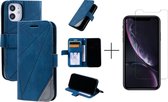 Book Case Apple iPhone 12 Mini | Hoogwaardig PU Leren Hoesje | Telefoonhoesje | Portemonnee | Blauw + 1x screenprotector