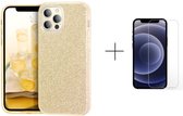 Apple iPhone 12 Pro Max | Back Cover Telefoonhoesje | Goud | TPU hoesje | Glitter + 1x screenprotector