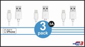 (3 Pack)  IPHONE 8 PIN kabel | 1 mtr | 3A | MFI | kwaliteit | QC 3.0 | Lightning | USB | 8 PINS | METER | Pro | MAX | Mini | 8PIN | Cable| Apple |Kabels