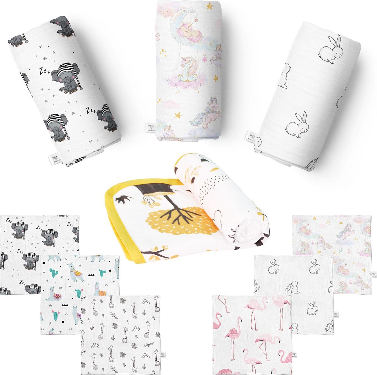 Minimuu pasgeboren set, voor babymeisjes, mousseline inbakeren, mousseline deken, schouderdoek, biologisch Minimuu pasgeboren set, voor babymeisjes, mousseline inbakeren, mousseline deken, schouderdoek, biologisch