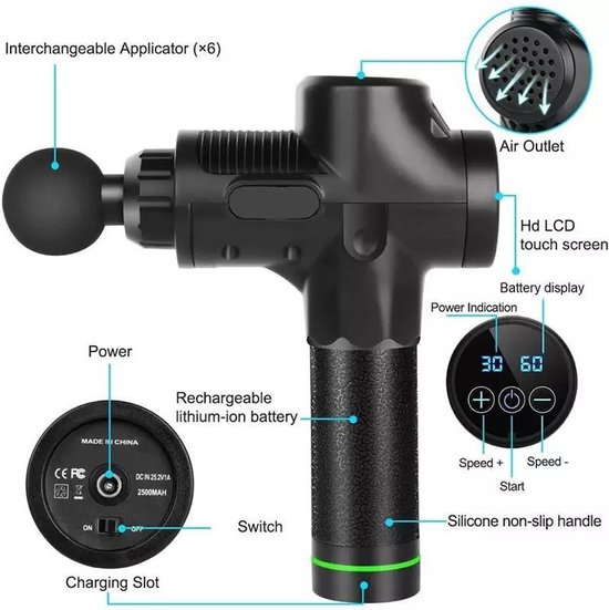 DrPhone MG3 + 6 accessoires - Moniteur LCD - Pistolet de Massage professionnel - Pistolet de relaxation musculaire - Avec sac portable pour le Fitness et le Sport