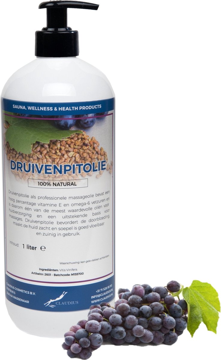 Goedkoopste Druivenpitolie 1 liter met gratis pomp - 100 Natuurlijk - biologisch en koudgeperst - grapeseed oil