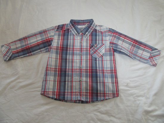 noukie's , jongens overhemd  ,  geruit ,wit / blauw / rood  ,  12 maand 80