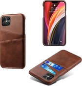 iPhone 12 - iPhone 12 Pro hoesje - MobyDefend Lederen Backcover Met Vakjes Voor Pasjes - Bruin - GSM Hoesje - Telefoonhoesje Geschikt Voor Apple iPhone 12 - iPhone 12 Pro