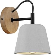 Lucande - wandlamp - 1licht - beton, hout, metaal - H: 20 cm - E14 - grijs, licht eiken