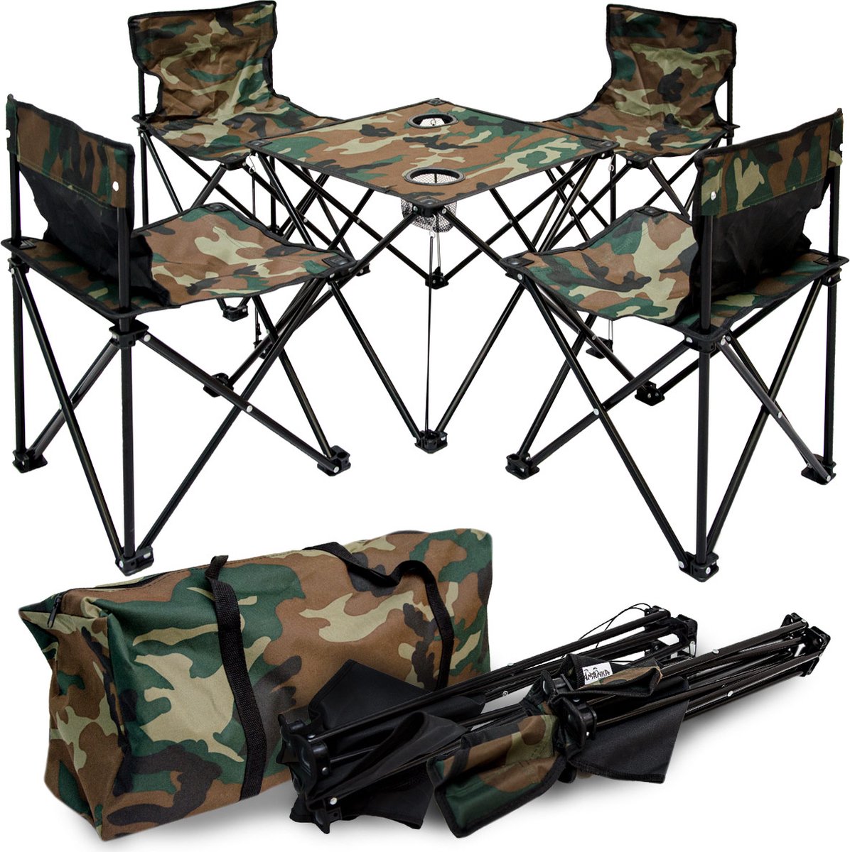 Campingtafel Set - Vouwtafel met 4 Klapstoelen en Draagtas - Picknick Klaptafel Vouwkruk voor Kamperen