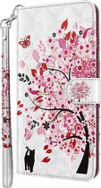 Poes roze boom agenda wallet case hoesje Telefoonhoesje geschikt voor Samsung Galaxy A52