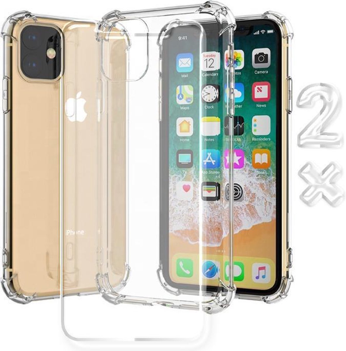 iphone 12 hoesje apple iphone 12 pro siliconen bumper transparant case – iphone 12 screenprotector glas bescherming geschikt voor magsafe - 2 stuks screenprotectors