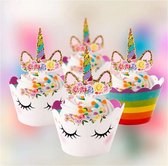 12 stuks cupcake omslagen unicorn regenboog + 12 toppers