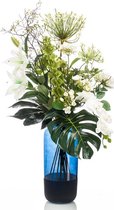 Kunstbloemen boeket - veldboeket van zijden bloemen - droogboeket wit groen 90 cm