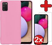Samsung A02s Hoesje Licht Roze Siliconen Case Met 2x Screenprotector - Samsung Galaxy A02s Hoes Silicone Cover Met 2x Screenprotector - Licht Roze
