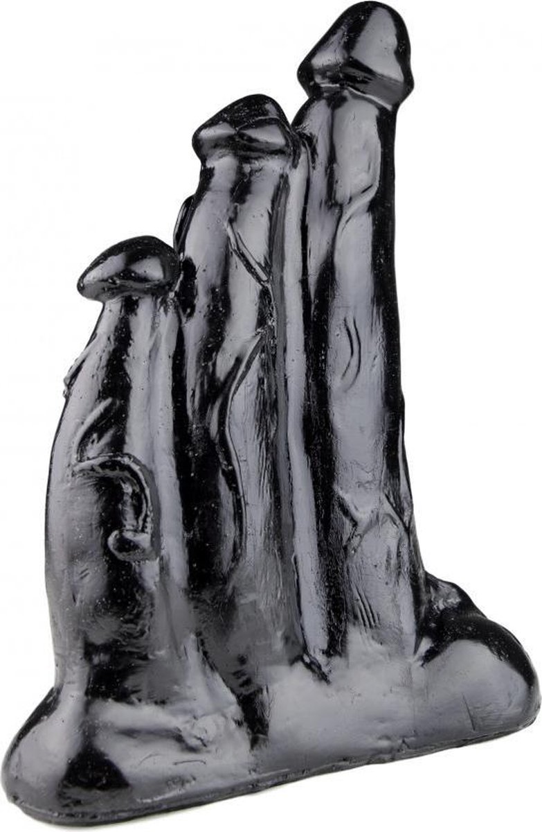 Goedkoopste XXLTOYS - Triple King - XXL Dildo - Inbrenglengte 22 X 14 cm - Black - Uniek Design Realistische Dildo – Stevige Dildo – voor Diehard only - Made in Europe