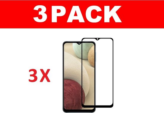 3x Samsung Galaxy A12 glas screenprotector tempered glass (Full Cover)