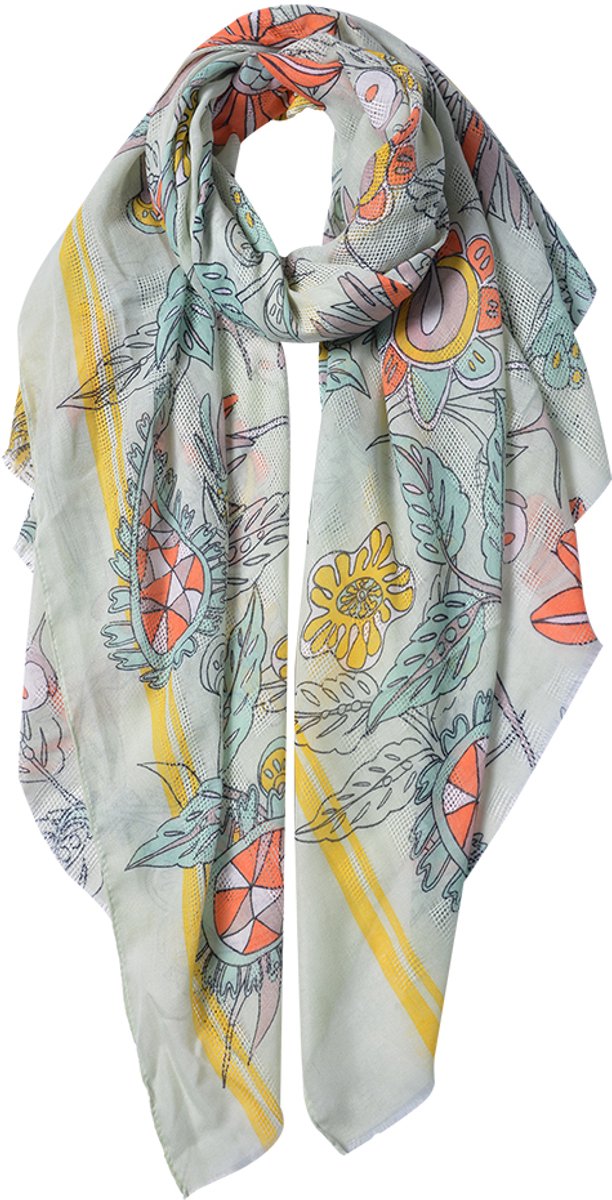Juleeze Sjaal Dames Print 87x180 cm Groen Polyester Shawl Dames