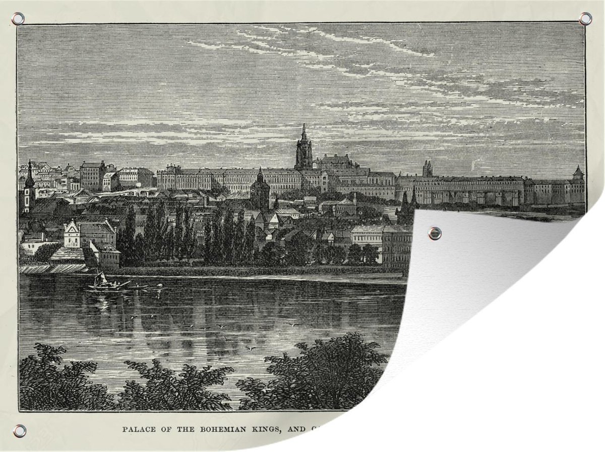 Tuinschilderij Een Vintage Tekening Van De Burcht Van Praag 80x60 Cm tuinschilderij-een-vintage-tekening-van-de-burcht-van-praag-80x60-cm
