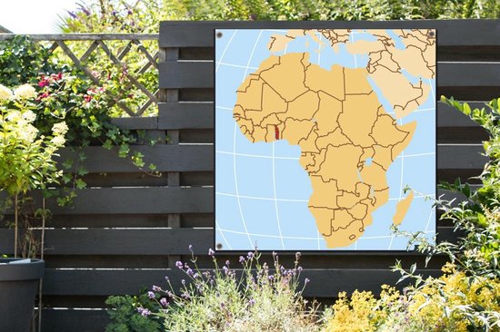 Une illustration d'une carte de l'Afrique avec le Togo en affiche de jardin rouge 100x100 cm - Toile de jardin / Toile d'extérieur / Peintures d'extérieur (décoration de jardin)