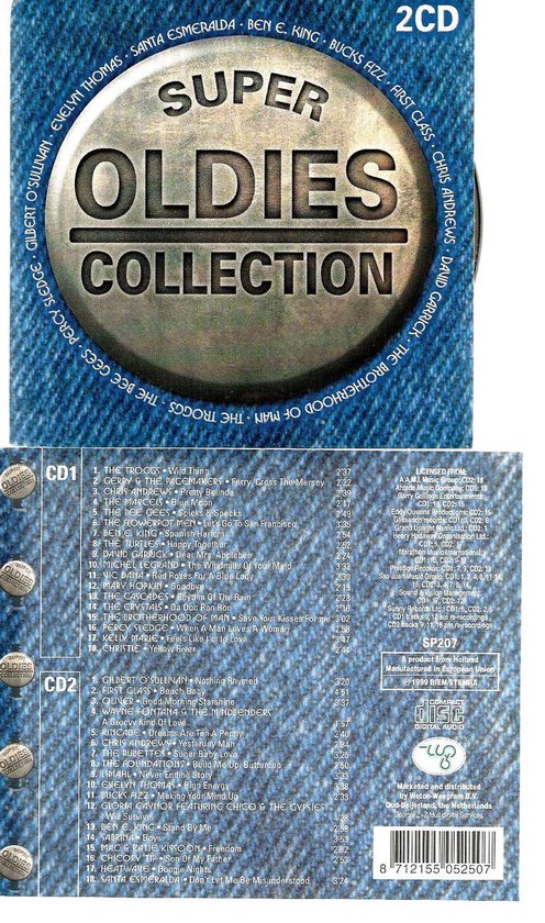2 CD Super Oldies Collection met de titels van de nummers op CD1 en CD2 en informatie over de artiesten.