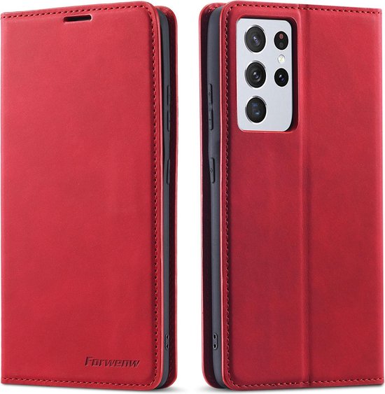 Bookcase de Luxe en cuir PU pour Samsung Galaxy S21 Ultra | Étui en cuir de haute qualité | Étui pour téléphone | Porte-monnaie | Rouge