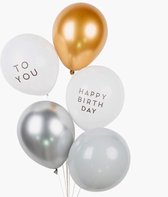 Retro - Vintage Ballonnen Bruintinten - Wit - Happy Birthday to you (zwart) | Effen - Zilvergrijs - Goud - Bruin - Grijs | 5 stuks | Verjaardag - Feest - Fotoshoot - Birthday - Par